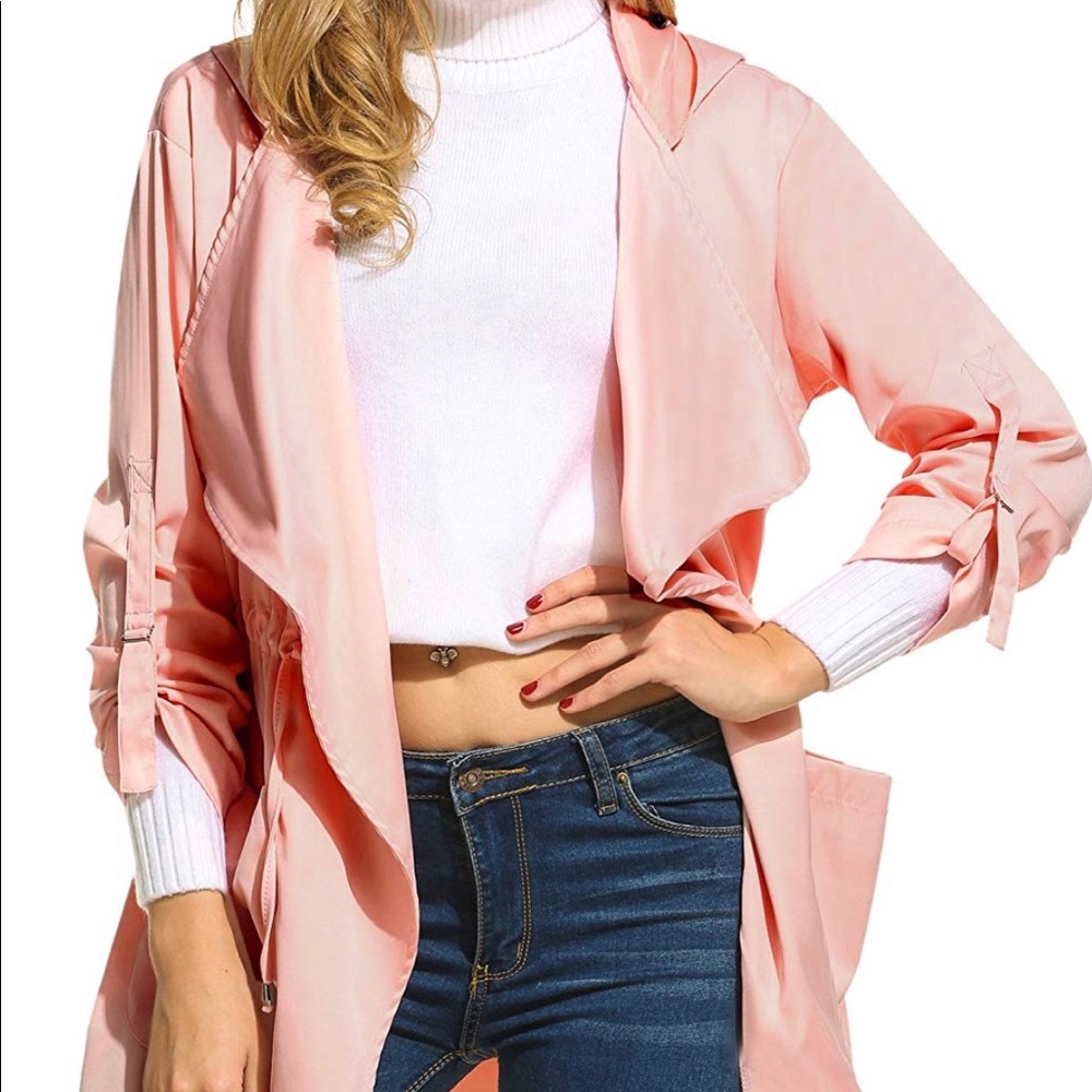 Pink open trench coat